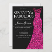 Rosa Kleid Siebzig & Fabulous 70. Geburtstag Schwa Einladung (Vorderseite)