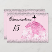 Rosa Kleid Silver Confetti Quinceanera Einladung (Vorne/Hinten)