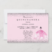 Rosa Kleid Silver Confetti Quinceanera Einladung (Rückseite)