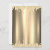 Rosa Kleid, Tiara, Glitzer Tropfen Gold Quinceañer Einladung (Rückseite)