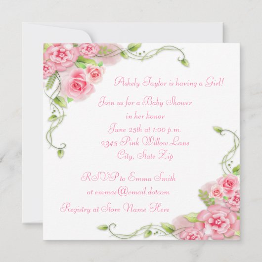 Rosa Kleidung Baby Girl Dusche Einladungen (Rückseite)