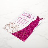 Rosa Kleidung Brunch & Bubbly Brautparty Rose Gold Folieneinladung (Gedreht)