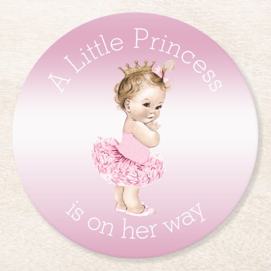Rosa kleine Babyparty Prinzessin-Ballerina Runder Pappuntersetzer (Vorderseite)