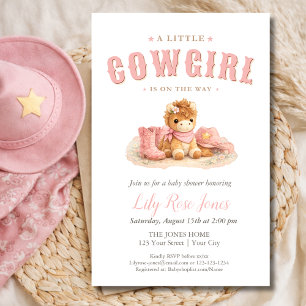 Rosa kleine Cowgirl-Aquarell-Baby-Party Flyer