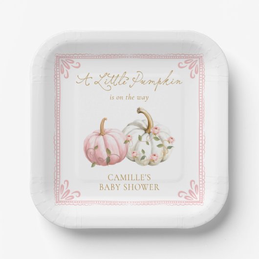 Rosa kleine Kürbis-Party-Teller Pappteller (Vorderseite)