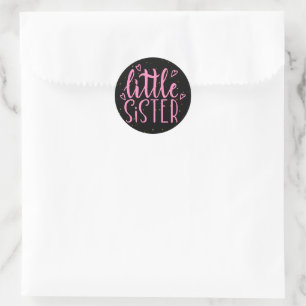Rosa kleine Schwester Typografie mit Glitzer Runder Aufkleber