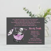 Rosa kleine Skeleton Babyparty-Einladungs-Karten Einladung (Stehend Vorderseite)
