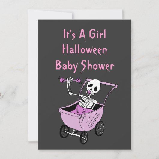 Rosa kleine Skeleton Babyparty-Einladungs-Karten Einladung (Vorderseite)