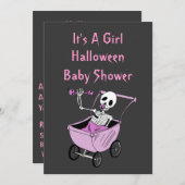Rosa kleine Skeleton Babyparty-Einladungs-Karten Einladung (Vorne/Hinten)
