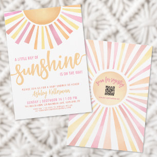 Rosa Kleine Sonnenstrahlen mit Sonnenschirmdusche Einladung