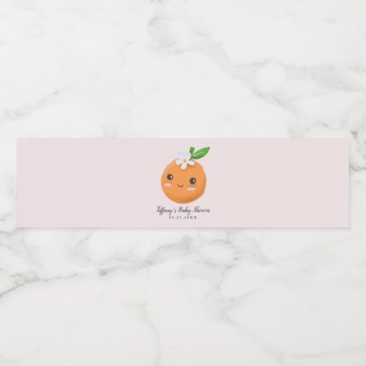 Rosa Kleine Süsse Thema Orangen Kinderdusche Wasserflaschenetikett (Einzelnes Label)