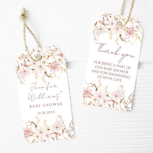 Rosa kleine Wildblume Babydusche Geschenkanhänger