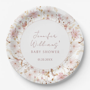 Rosa kleine Wildblume Babydusche Pappteller