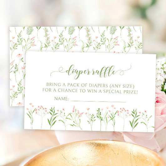 Rosa kleine Wildblume Babydusche-Windeln Tombola Begleitkarte