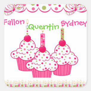 ROSA kleiner Kuchen Stickets Dreiergruppen Quadratischer Aufkleber