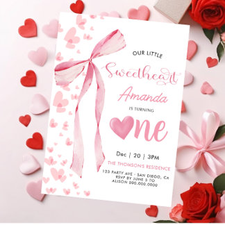 Rosa kleiner Schatz Valentinstag 1. Geburtstag Einladung