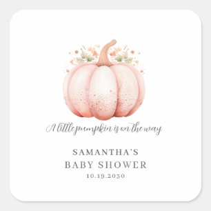 Rosa kleines Kürbismädchen Baby Shower Quadratischer Aufkleber