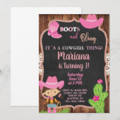 Rosa Klingelmädchen Geburtstagseinladung. Einladung (Vorne/Hinten)