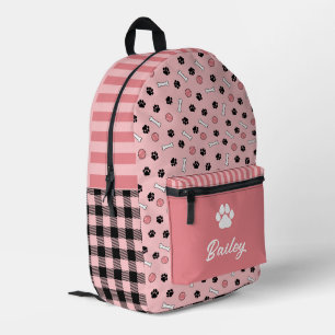 Rosa Knochen und Bälle Paw Print Dog Name Bedruckter Rucksack