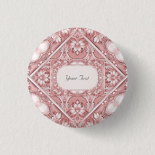 Rosa Knopfdruck mit Blumenmuster Button (Vorderseite)