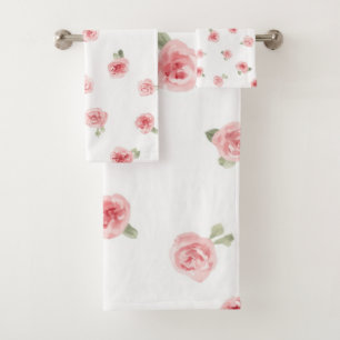 Rosa Knospe Aquarell Blumen Vintage Rose Weiß Badhandtuch Set