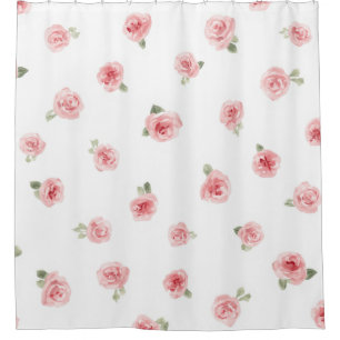 Rosa Knospe Aquarell Blumen Vintage Rose Weiß Duschvorhang