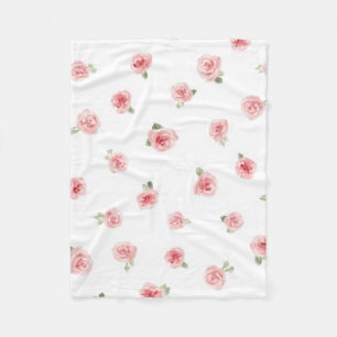 Rosa Knospe Aquarell Blumen Vintage Rose Weiß Fleecedecke
