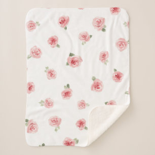 Rosa Knospe Aquarell Blumen Vintage Rose Weiß Sherpadecke