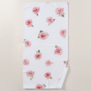 Rosa Knospe Wasserfarbe Floral Vintage Rose Weiß Strandtuch