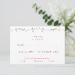 Rosa Knospen Grün Monogramm RSVP Antwortkarte Karte