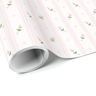 Rosa Knospen mit Streifen Geschenkpapier