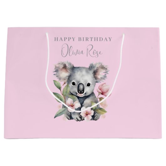 Rosa Koala Girls Geburtstagsgeschenk Große Geschenktüte (Vorderseite)