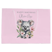 Rosa Koala Girls Geburtstagsgeschenk Große Geschenktüte (Rückseite)
