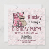 Rosa Koala Letter K Kindergeburtstag Party Einladung (Rückseite)