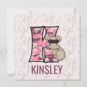 Rosa Koala Letter K Kindergeburtstag Party Einladung (Vorderseite)