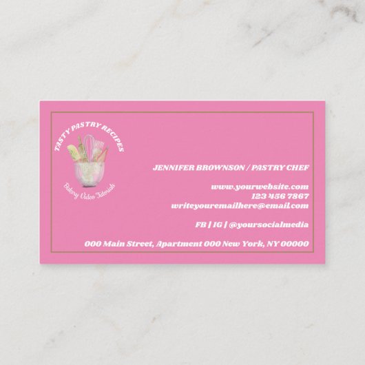Rosa Kochen Holz Rustikale Bäckerei Zuhause gemach Visitenkarte (Rückseite)