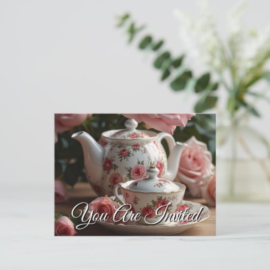 Rosa Kohl Rose Tee Einladung Postkarte (Stehend Vorderseite)