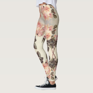 Rosa Kohl-Rosen-Blumen ganz über Druck-Leggings Leggings