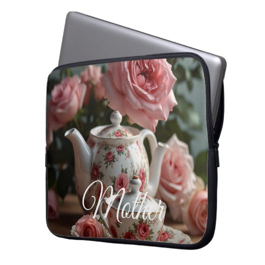 Rosa Kohlrose-Tee  Laptopschutzhülle (Vorderseite Links)