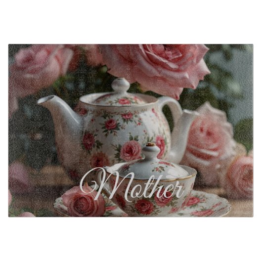 Rosa Kohlrose Tee Schneidebrett (Vorderseite)