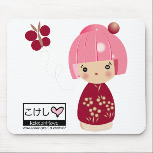Rosa Kokeshi Dreiergruppe-Mausunterlage Mousepad