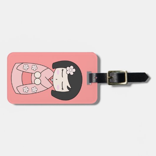 Rosa Kokeshi Gepäckanhänger (Vorderseite horizontal)