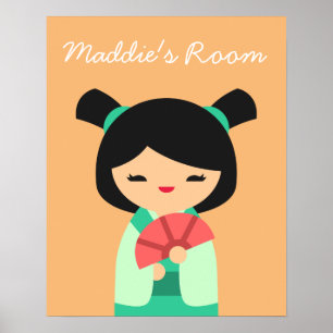 Rosa Kokeshi japanische Puppen Mädchenzimmer Poster