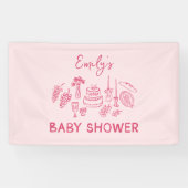 Rosa Kokett Moderne, handgezogene Babydusche Banner (Horizontal)