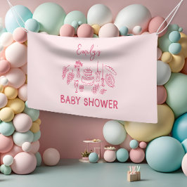 Rosa Kokett Moderne, handgezogene Babydusche Banner