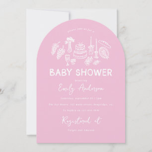 Rosa Kokett Moderne, handgezogene Babydusche Einladung