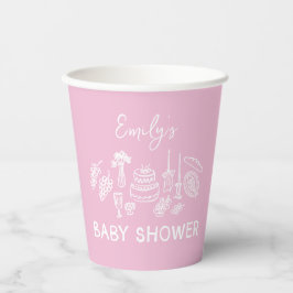 Rosa Kokett Moderne, handgezogene Babydusche Pappbecher