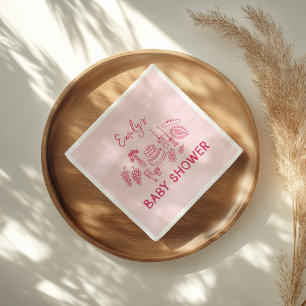 Rosa Kokett Moderne, handgezogene Babydusche Serviette