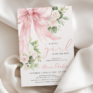 Rosa kokette Blumen-Schleife Mädchen Baby-Party Einladung