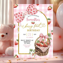 Rosa Kokette Erdbeere Gingham Erster Geburtstag